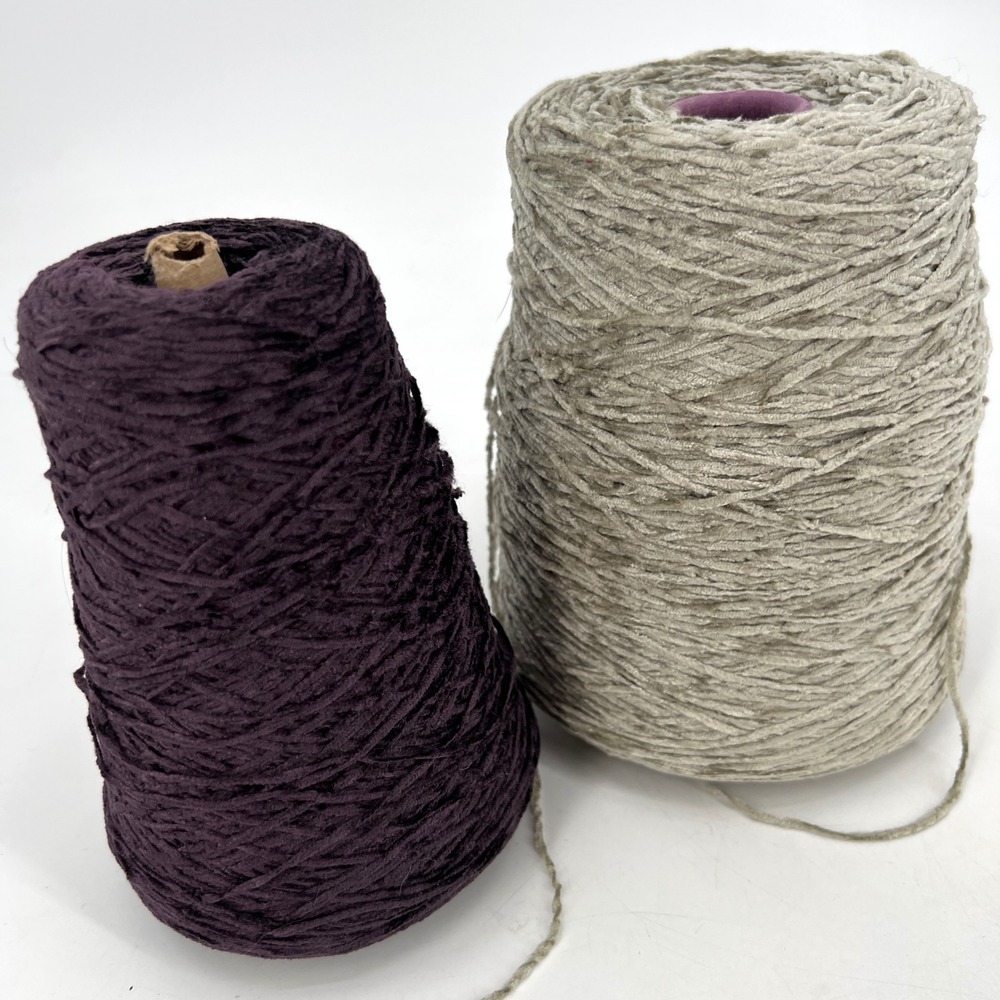Lot 2 cones Silk City Fibers Rayon Chenille Yarn Sport Weight 1300 Gray Purple